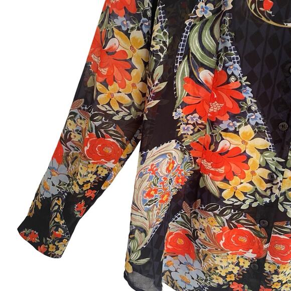 Cabi Blouse Size Small Amour Floral Heart Navy Blue Button Up Shirt Romantic - Picture 5 of 9